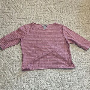 Sag harbor Pink Textured 3/4 Sleeve shimmer top Large coquette grandmacore